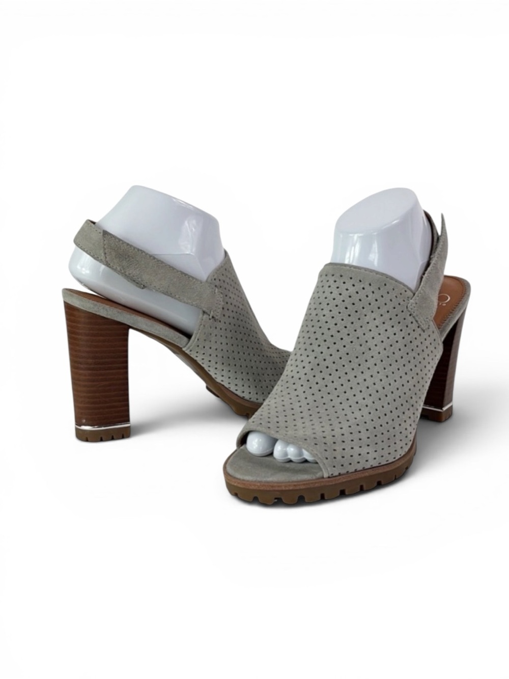 Franco Sarto A-Analise 2 Stacked Heel Peep Toe Sandal Women's 8.5M Gray Suede